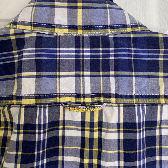 Superdry Mens Short Sleeve Plaid Button-Up Shirt Medium Cotton Blend Blue/Yellow - Picture 11 of 11
